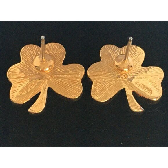 Avon St Patricks Day Earrings Set Shamrocks Green Gold Tone Good Luck Jewelry - Picture 3 of 6